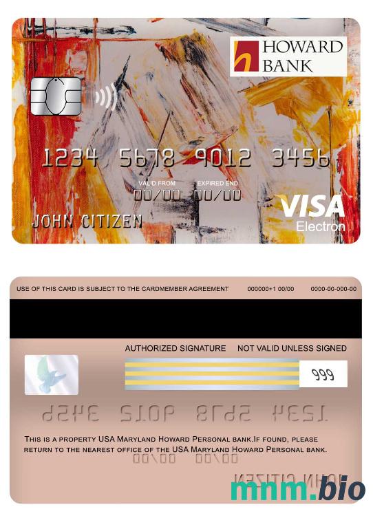 USA Maryland Howard Personal bank visa electron karta przykład w formacie PSD